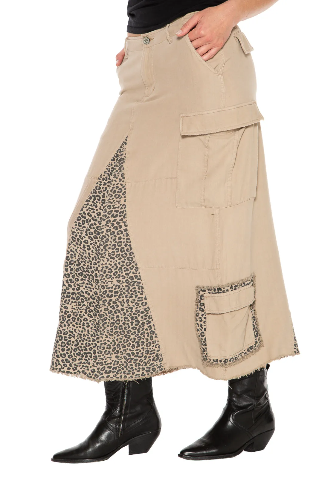 100% Silk long skirt in Oxford Tan