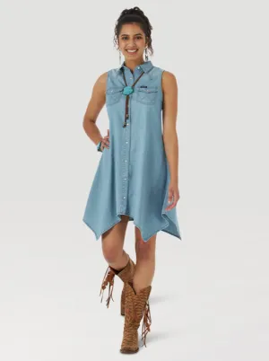 10LWD506D - Wrangler Women's Sleeveless Handkerchief Denim Dress