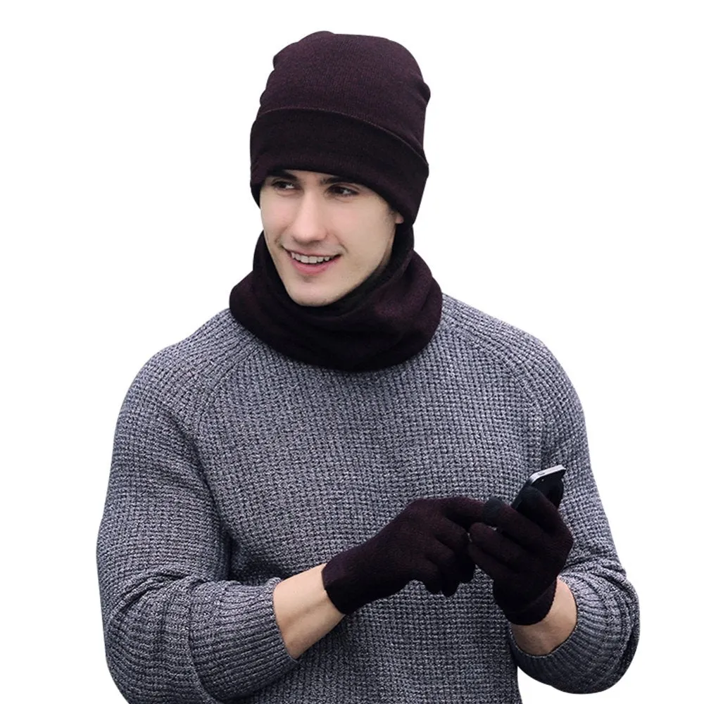 3 Pieces Universal Warm Knitted Hat Scarf Gloves Set