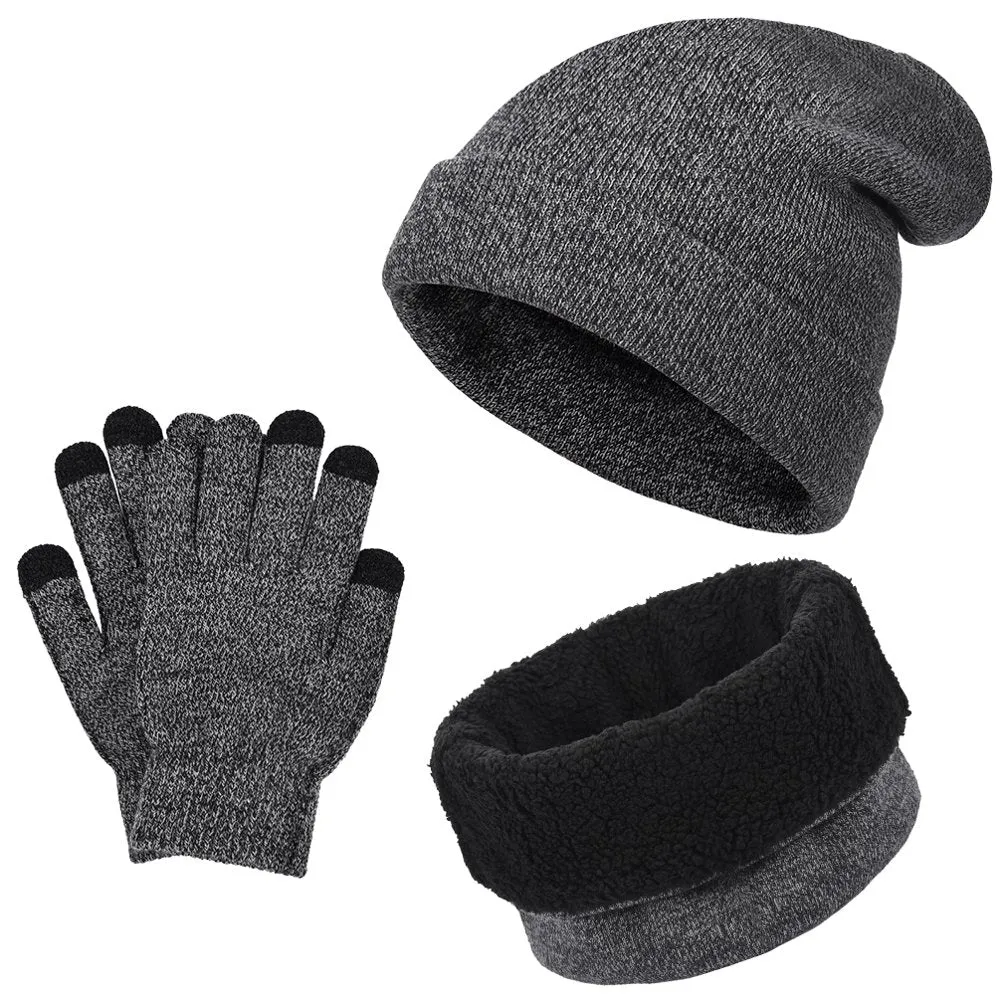 3 Pieces Universal Warm Knitted Hat Scarf Gloves Set