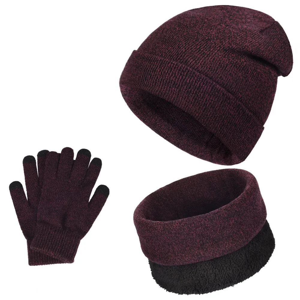 3 Pieces Universal Warm Knitted Hat Scarf Gloves Set