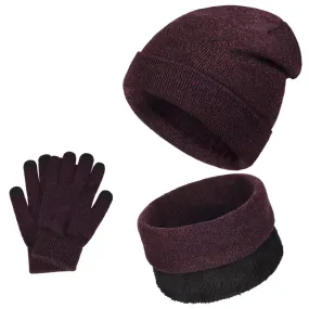 3 Pieces Universal Warm Knitted Hat Scarf Gloves Set