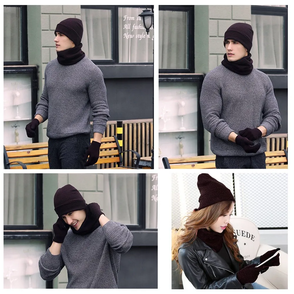 3 Pieces Universal Warm Knitted Hat Scarf Gloves Set