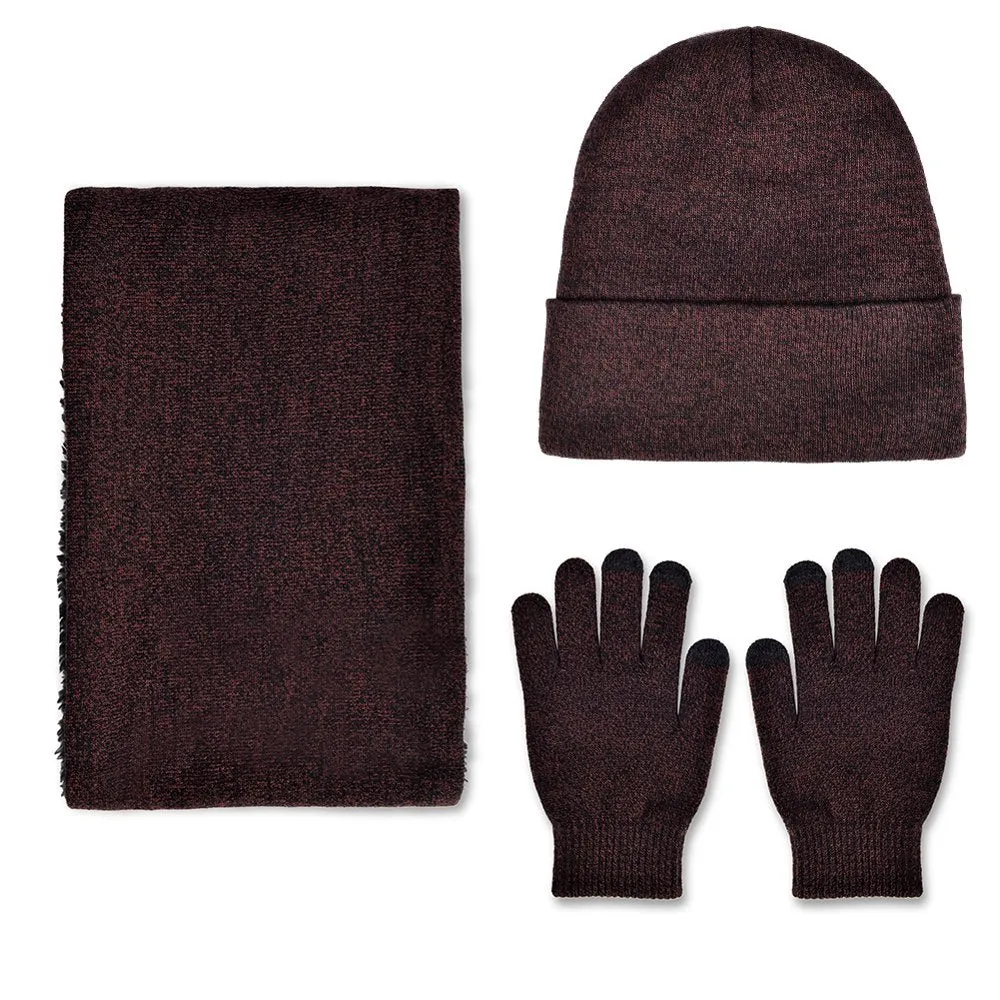 3 Pieces Universal Warm Knitted Hat Scarf Gloves Set