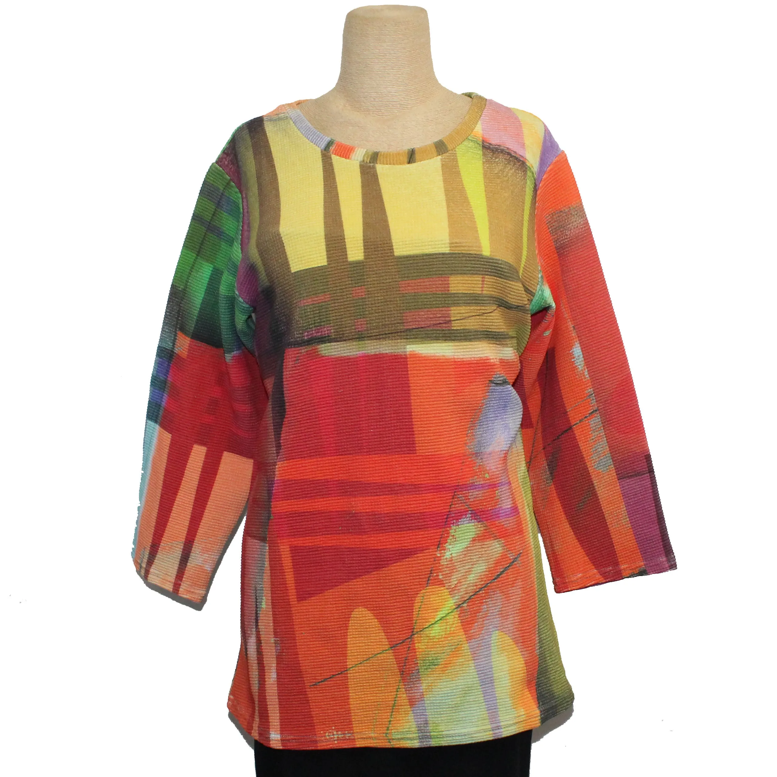 Andrea Geer Boxy Top With Scarf, Red, Orange, Yellow, Multi XS & S