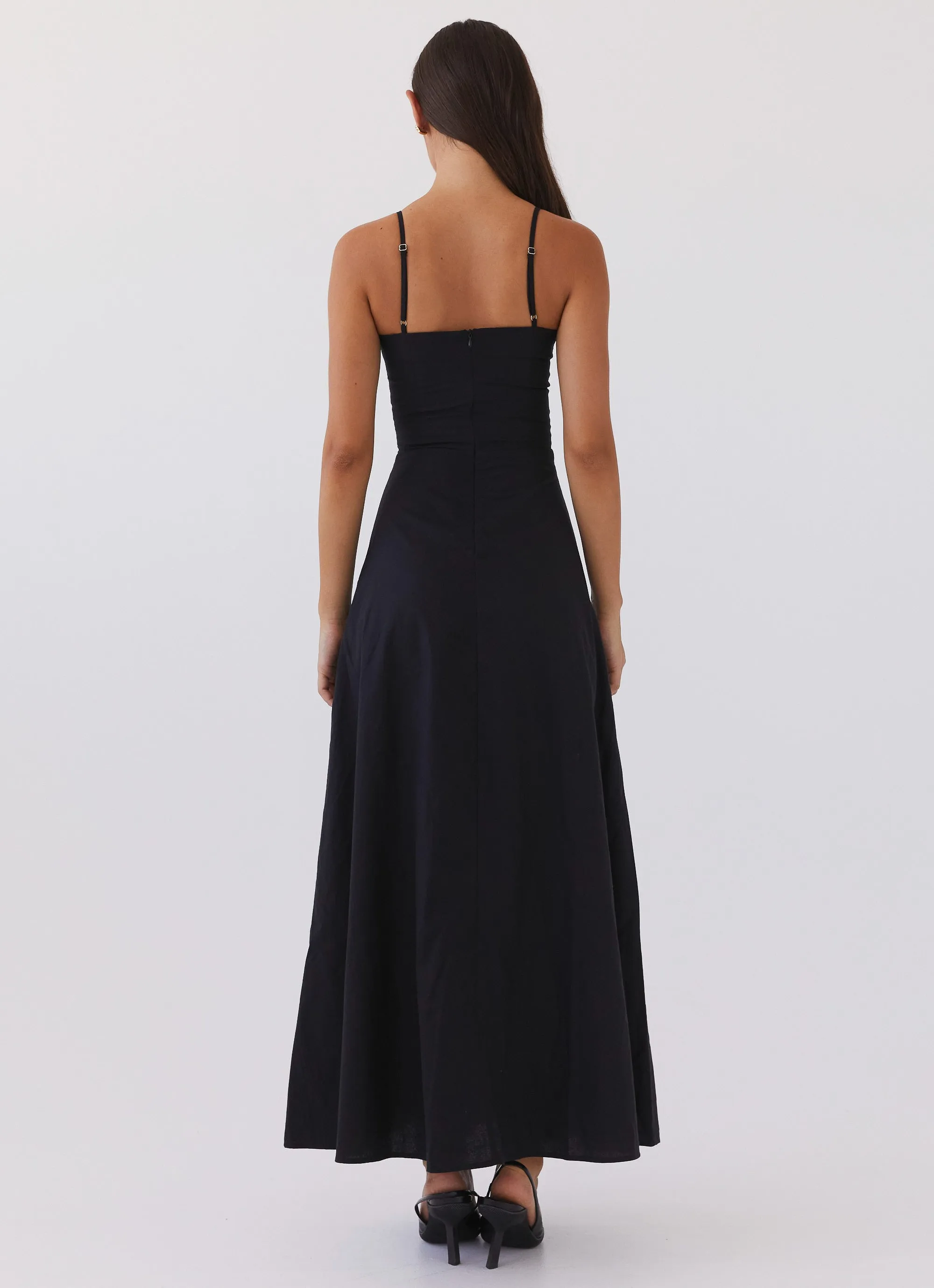 Angelina Linen Maxi Dress - Black