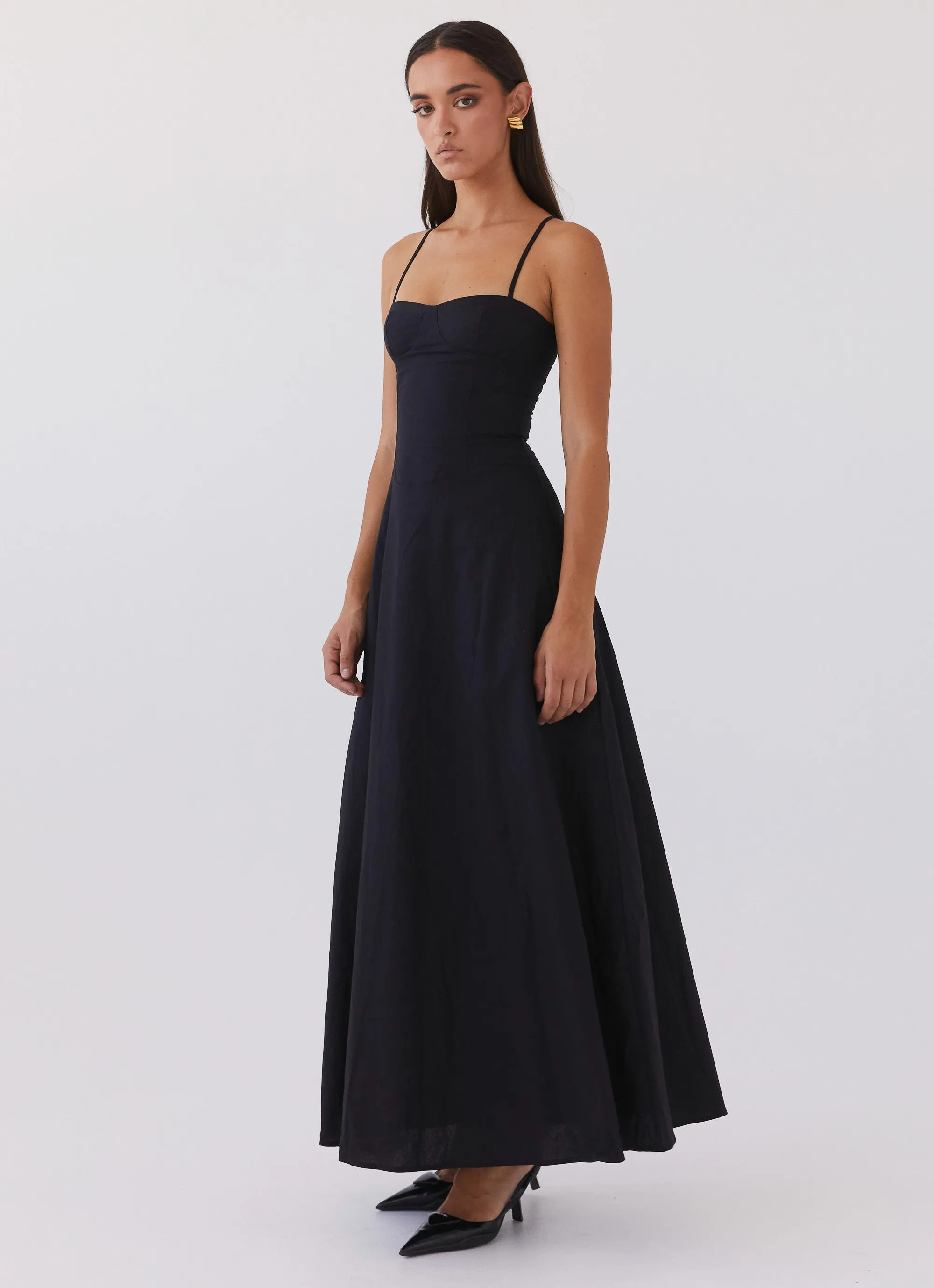 Angelina Linen Maxi Dress - Black