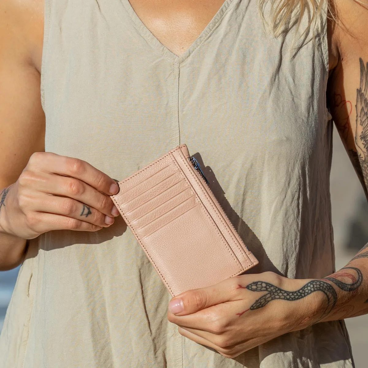 Avoiding Things Leather Wallet in Dusty Pink