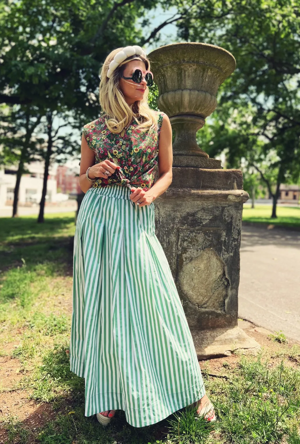 Awning Stripe Maxi Skirt - Green