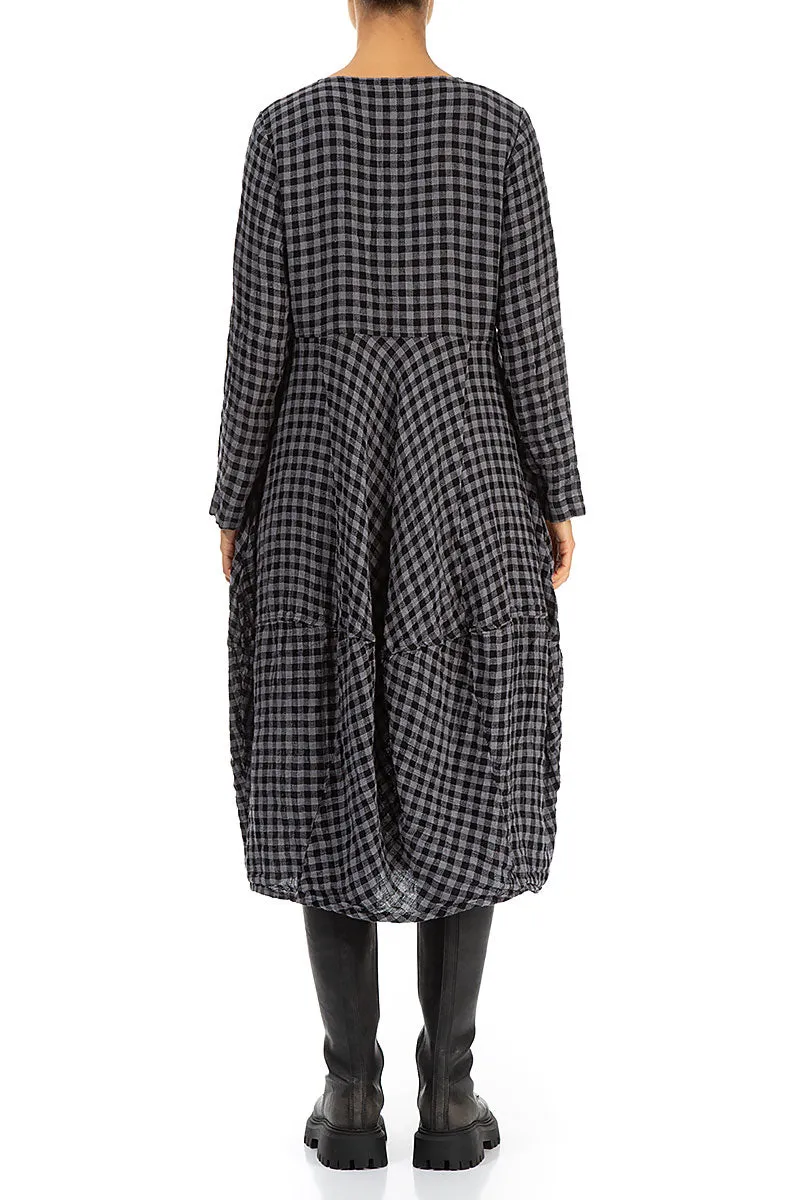 Balloon Grey Check Linen Dress