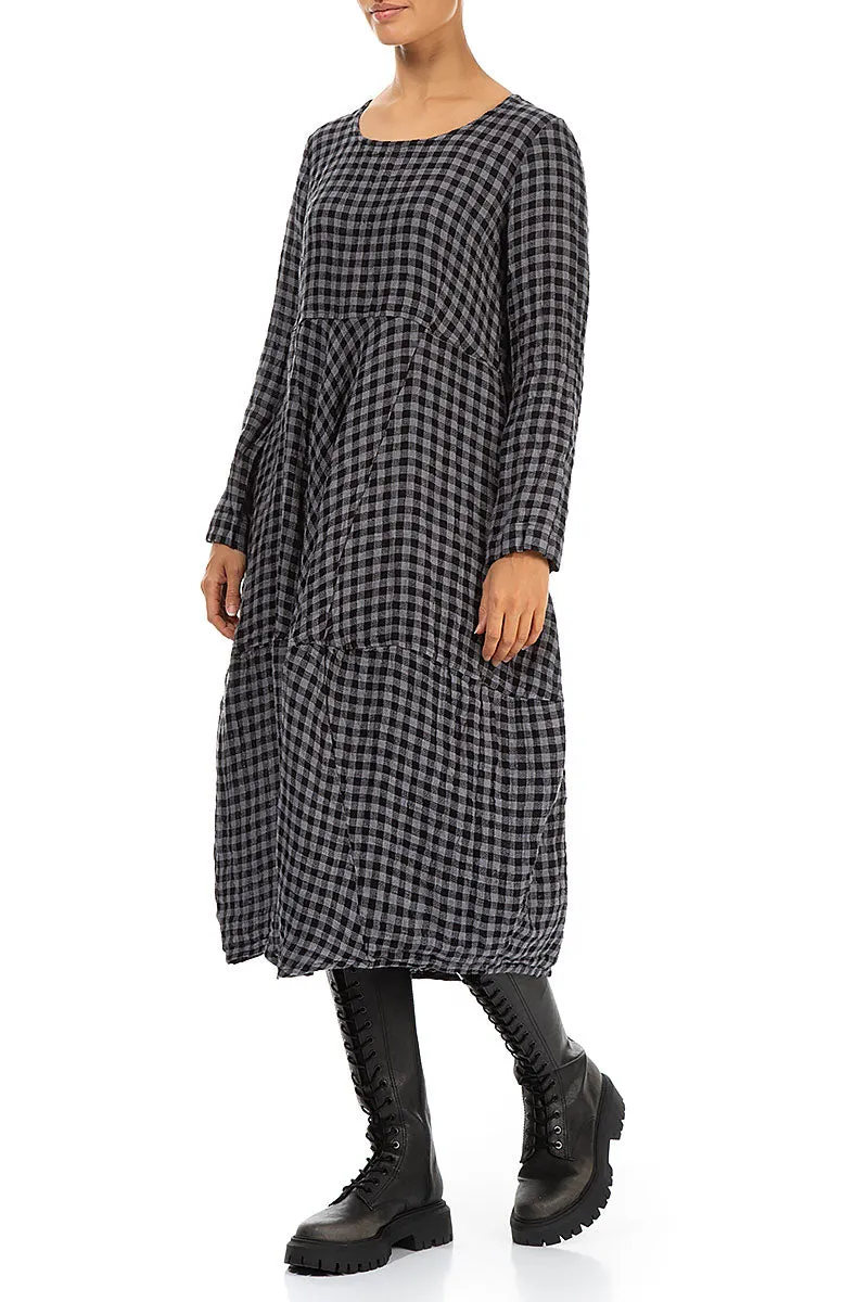 Balloon Grey Check Linen Dress