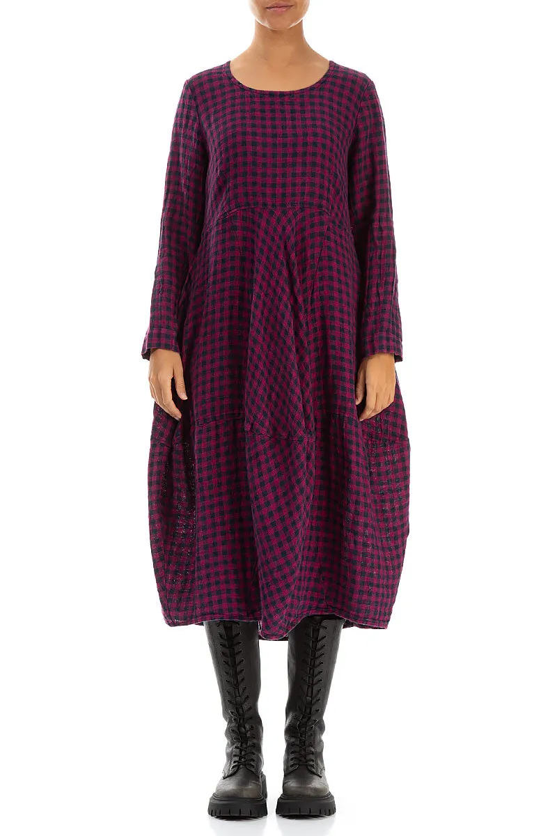 Balloon Magenta Check Linen Dress