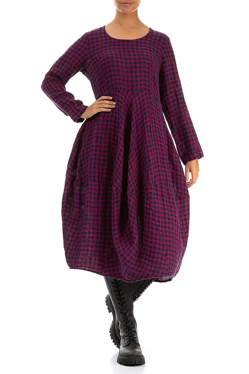 Balloon Magenta Check Linen Dress