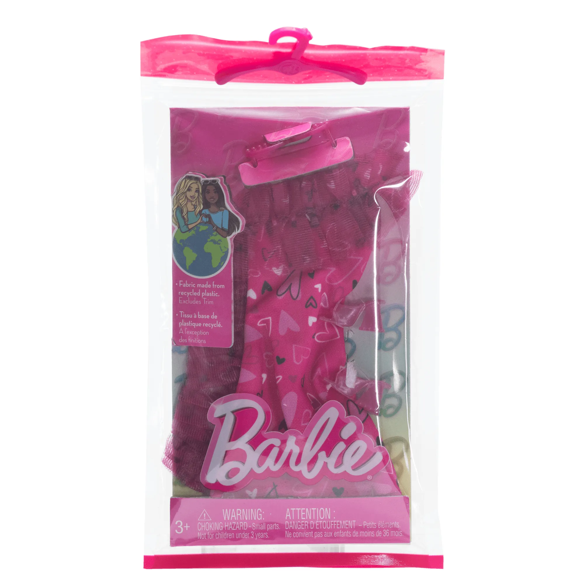 Barbie Doll Clothing, Fashion Pack With Ruffled Pink Heart Dress & Accessories (1 Outfit)