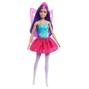 Barbie Dreamtopia 11.5-inch Purple Hair Fairy Doll Wearing Skirt, Clip-On Wings & Tiara, for Kids Ages 3 and UP