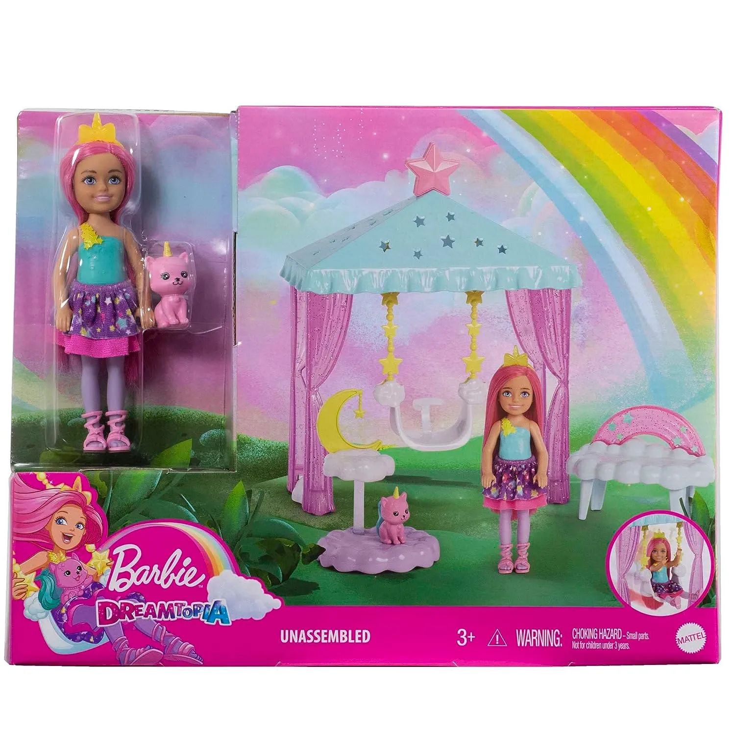 Barbie Dreamtopia Chelsea Small Doll with Gazebo Swing, Kitten and Accessories Playset for Ages 3 