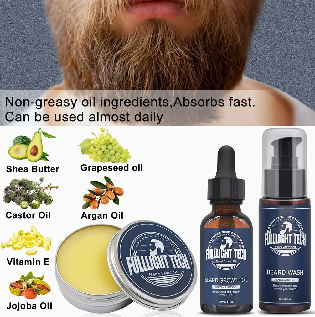 Beard Growth Kit,Beard Grooming Kit,Beard Kit W/Beard Roller,Beard Growth Oil,Beard Wash, Beard Balm,Comb,Brush,Shaving Scissors,Bag,E-book,Stocking Stuffers Birthday Gifts for Fathers Dad Men Him