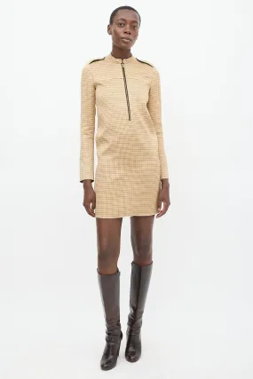 Beige & Multicolour Silk Houndstooth Dress