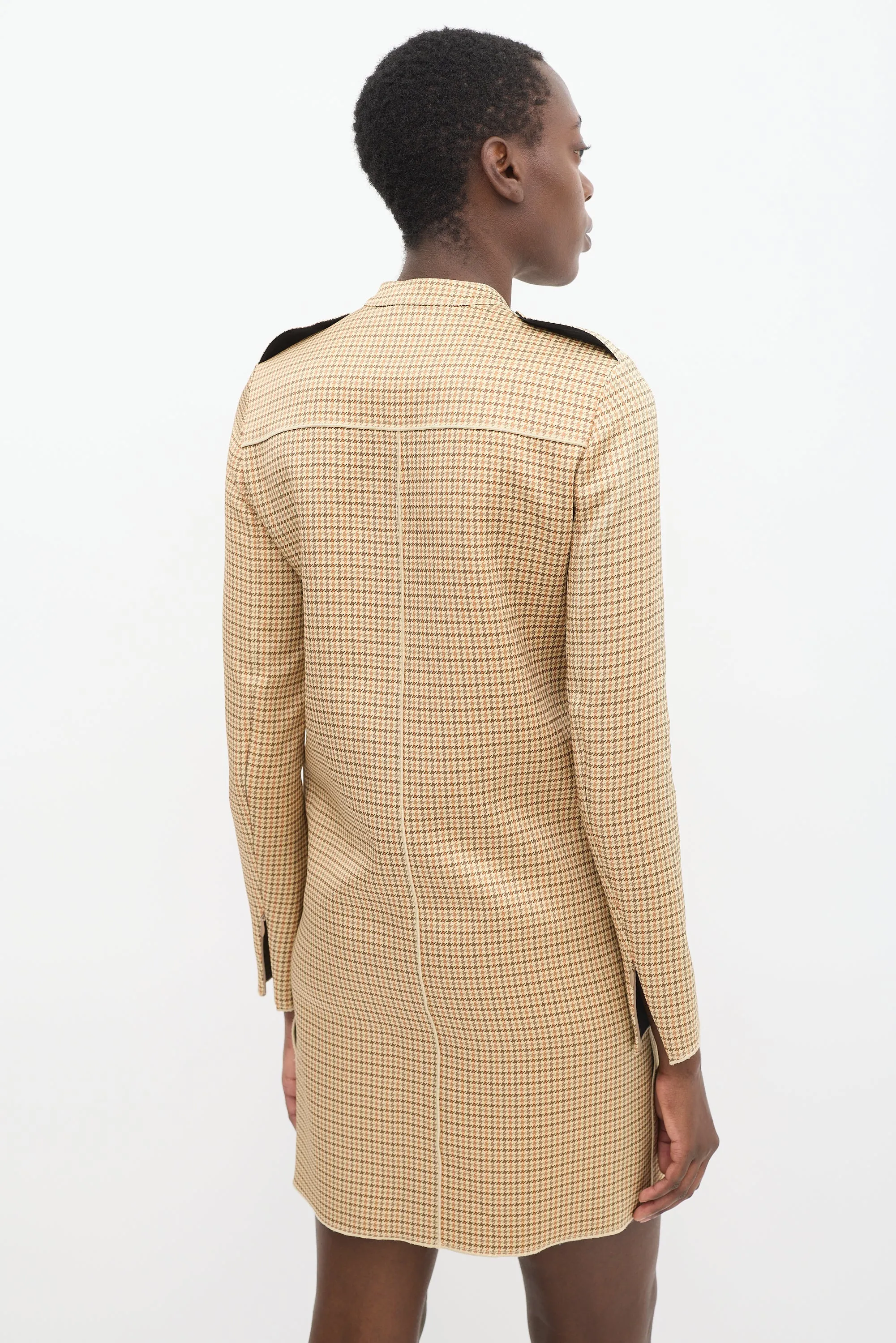 Beige & Multicolour Silk Houndstooth Dress