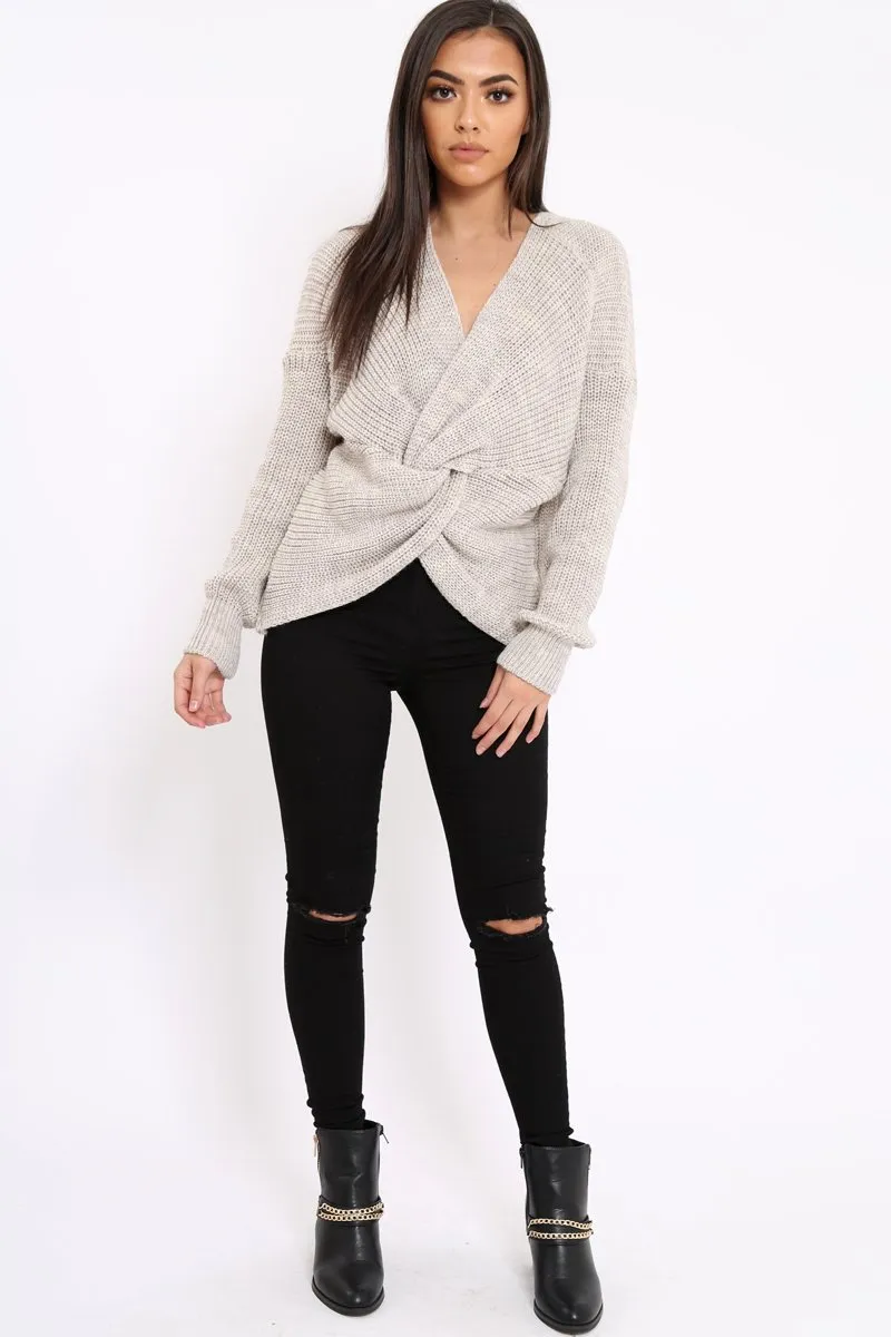 Beige Knot Knit Jumper - Kerri