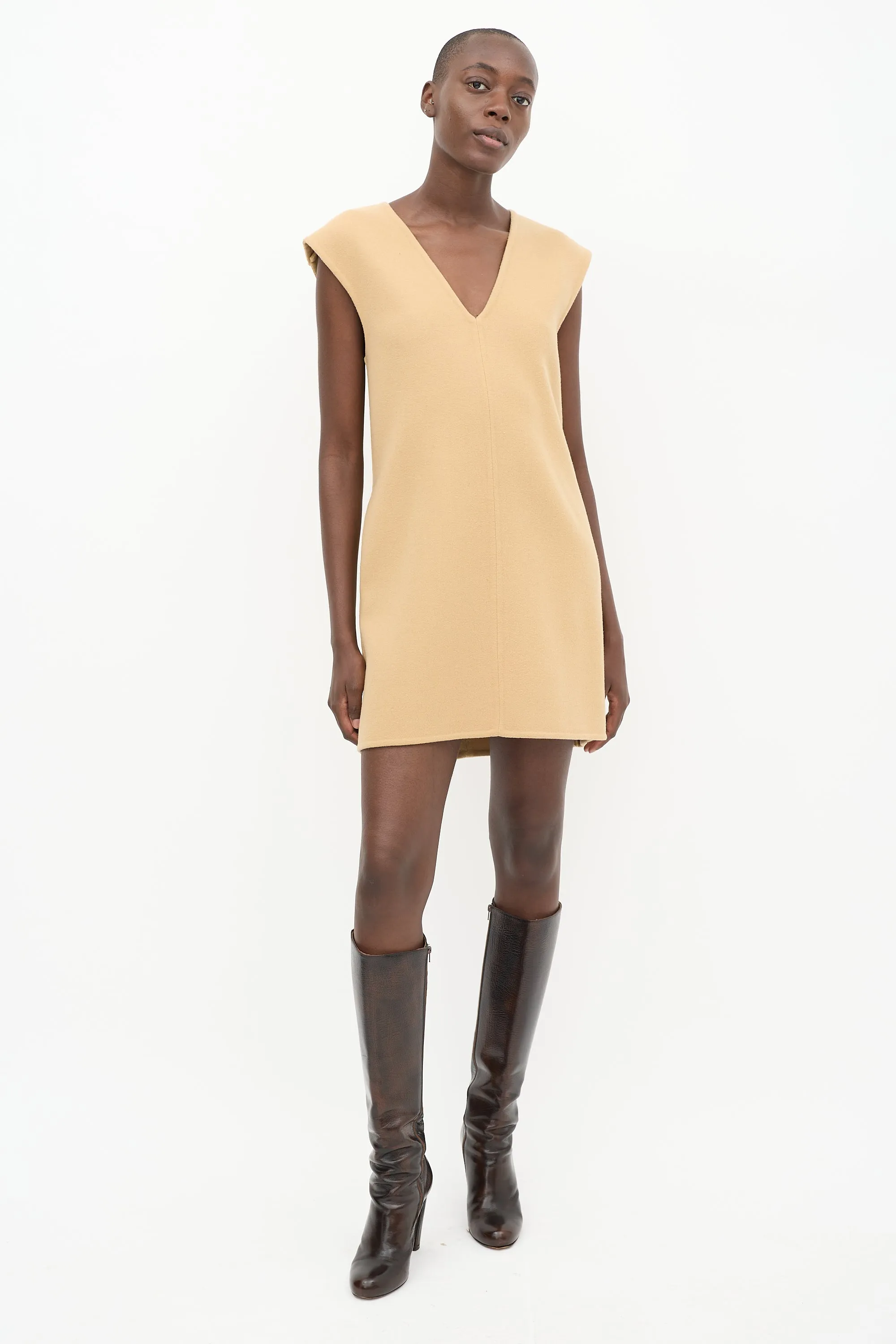 Beige Wool Barley Panelled Dress