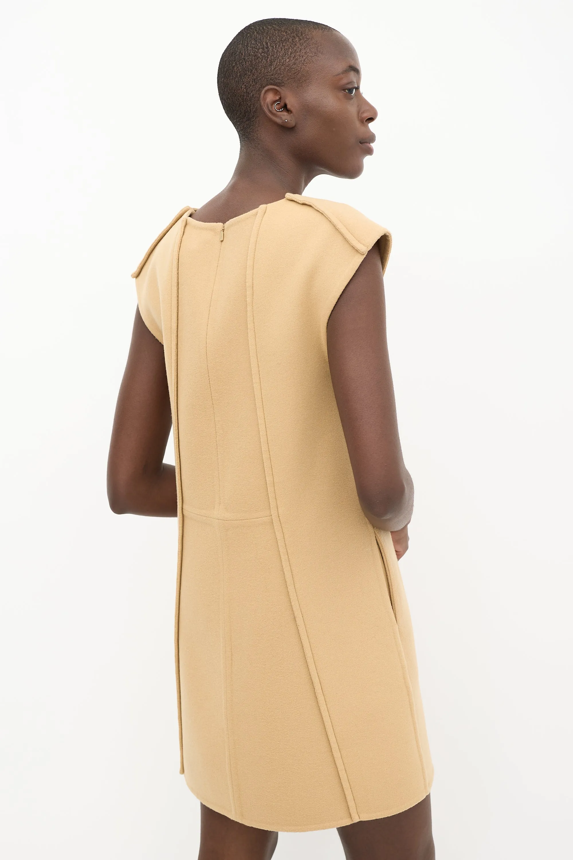 Beige Wool Barley Panelled Dress