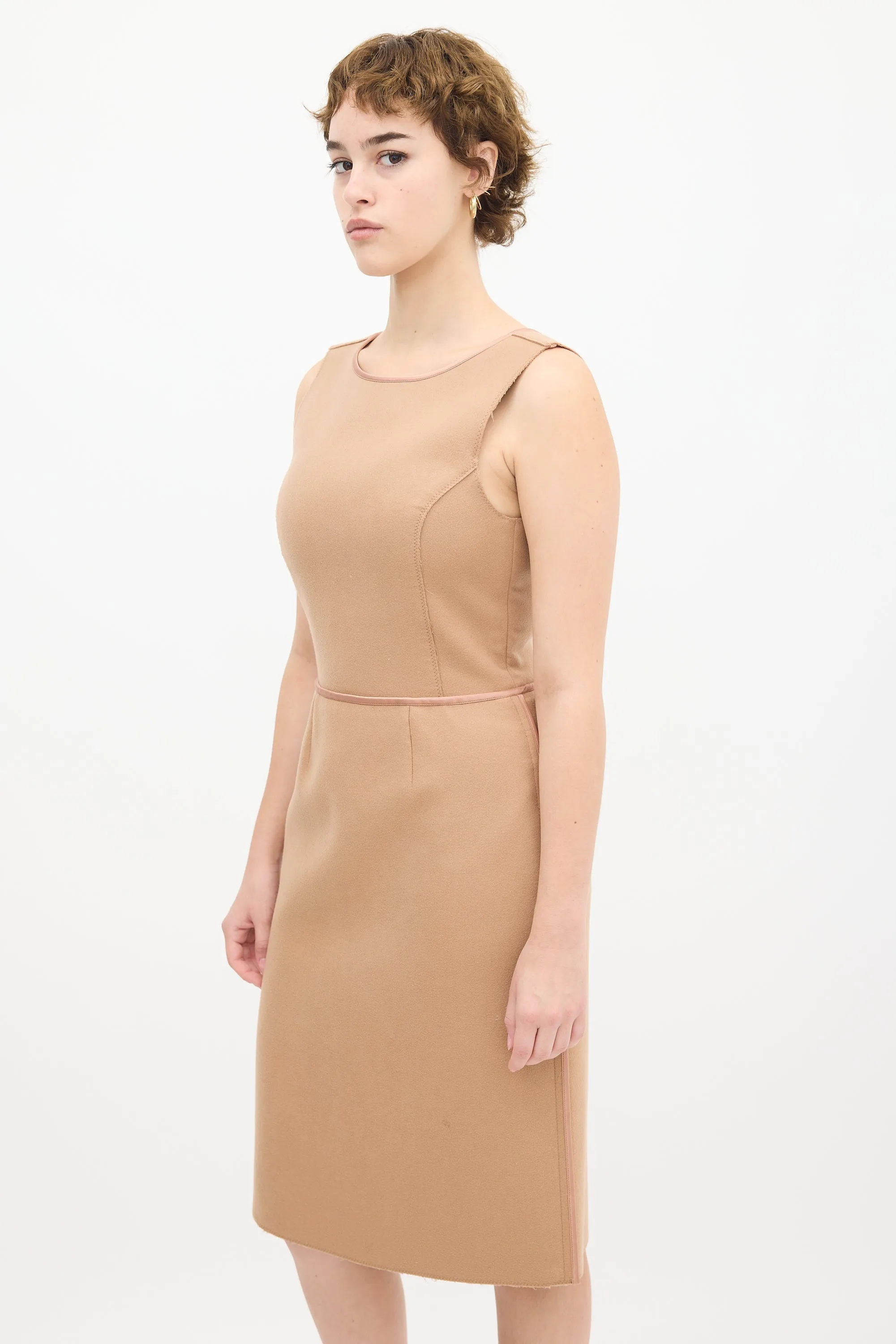 Beige Wool Panelled Dress