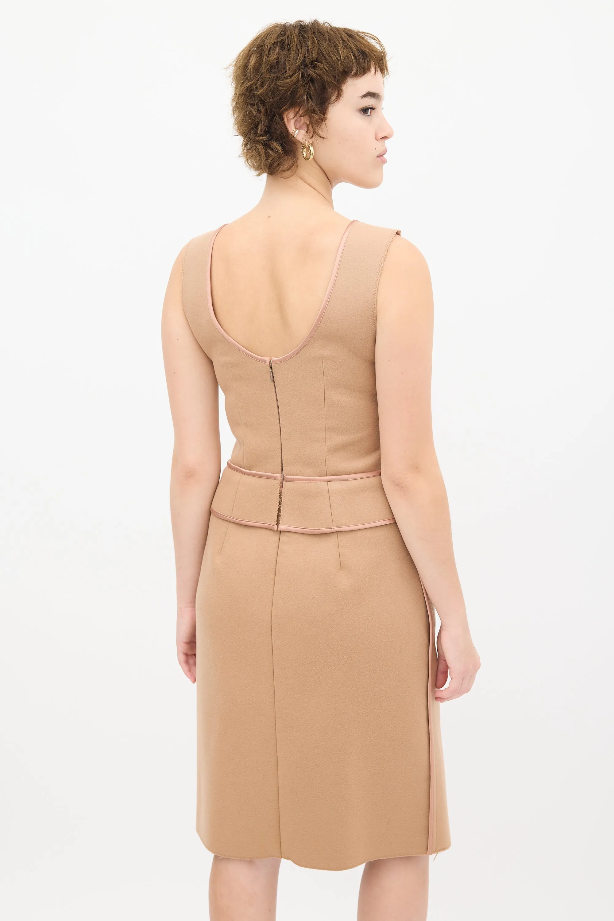 Beige Wool Panelled Dress