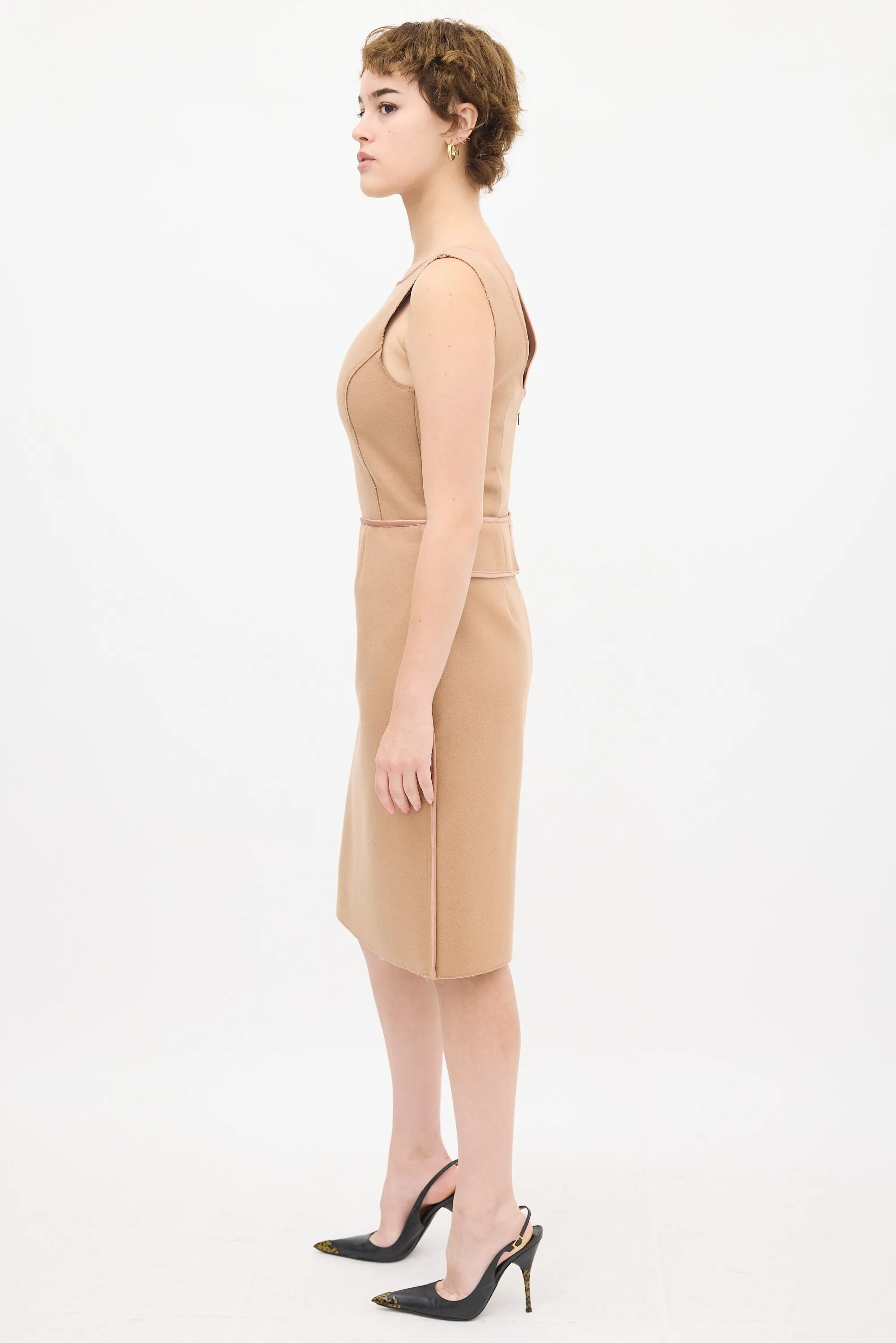 Beige Wool Panelled Dress