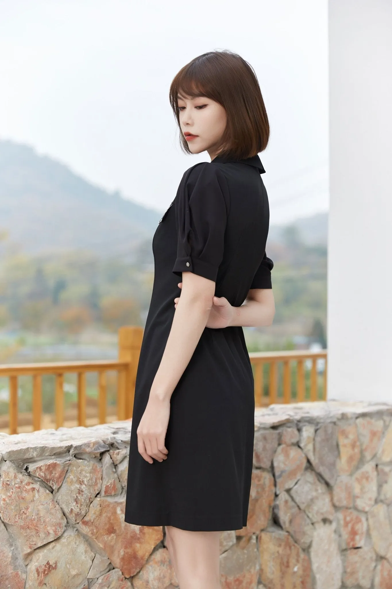 Black A-line Short Sleeve Dress