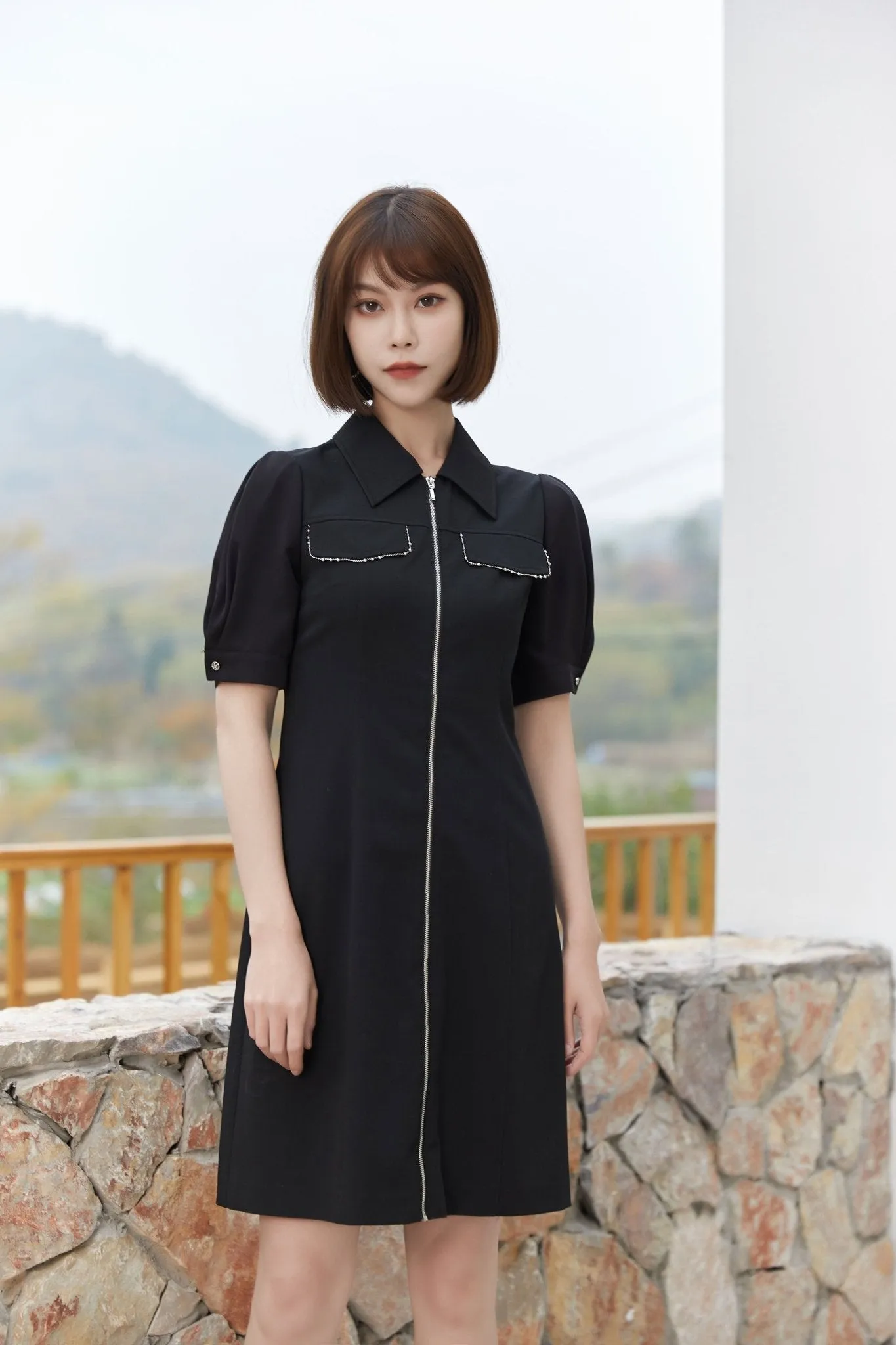 Black A-line Short Sleeve Dress