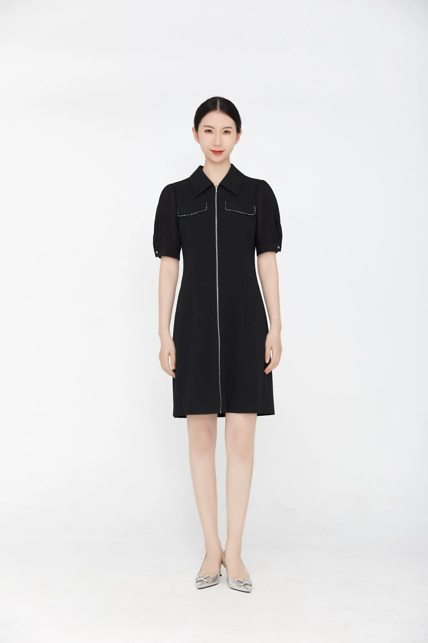 Black A-line Short Sleeve Dress