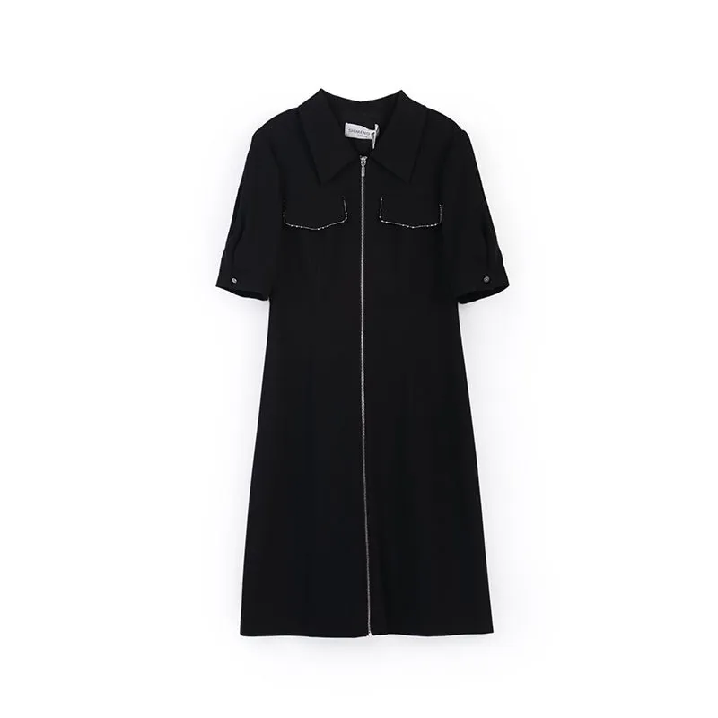 Black A-line Short Sleeve Dress