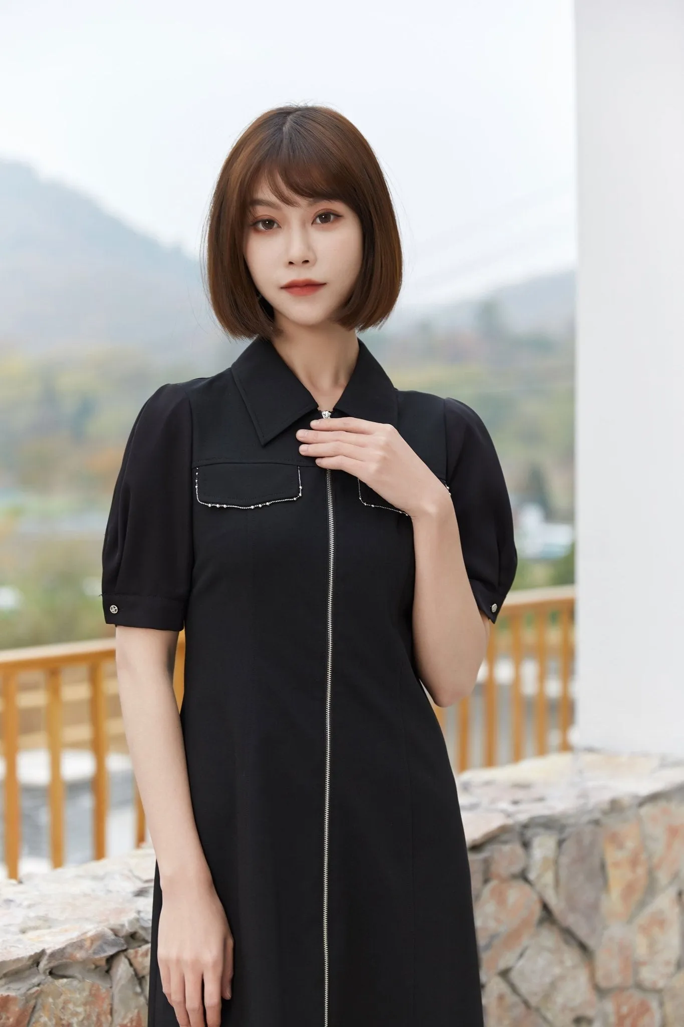 Black A-line Short Sleeve Dress