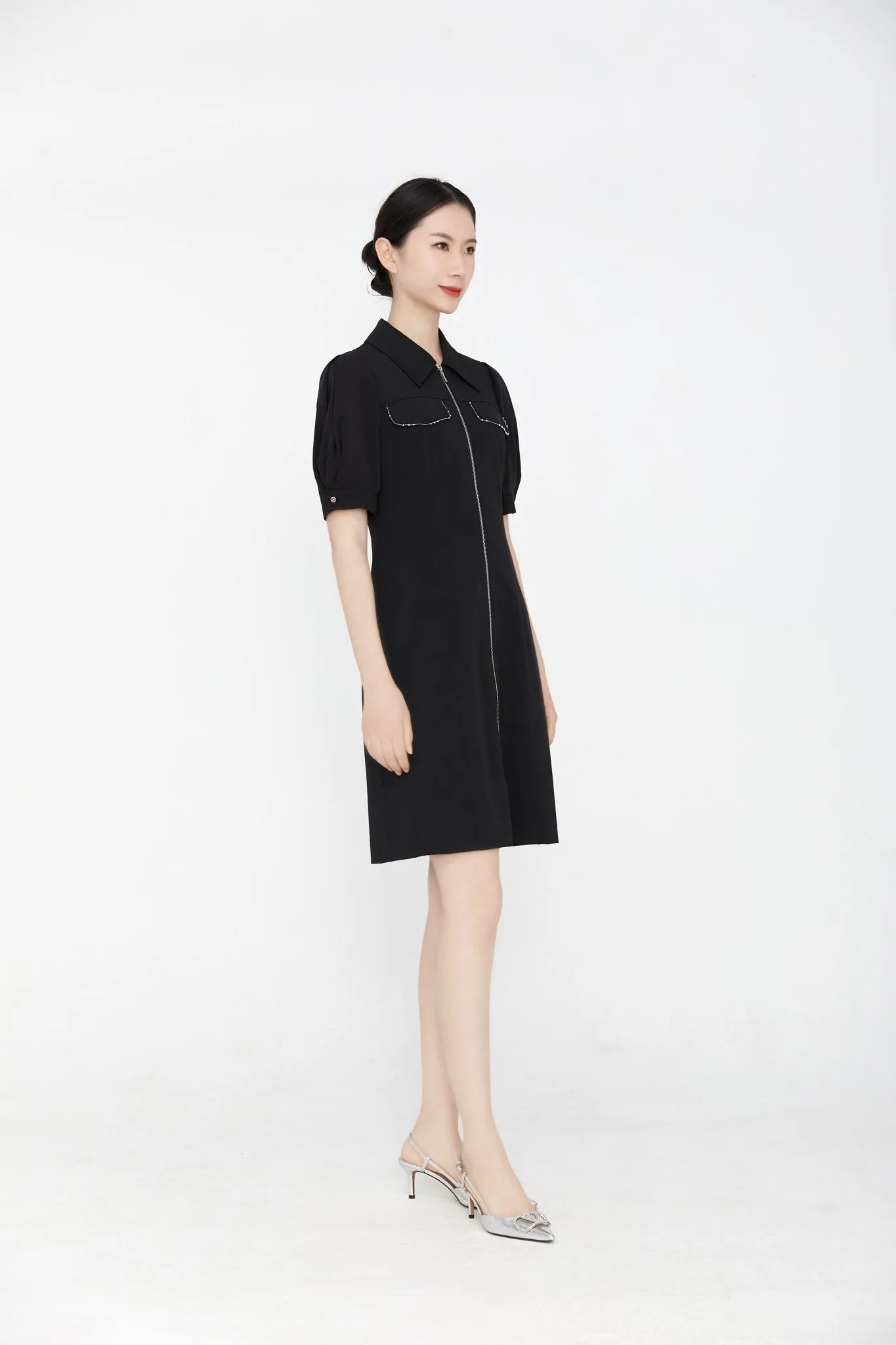 Black A-line Short Sleeve Dress