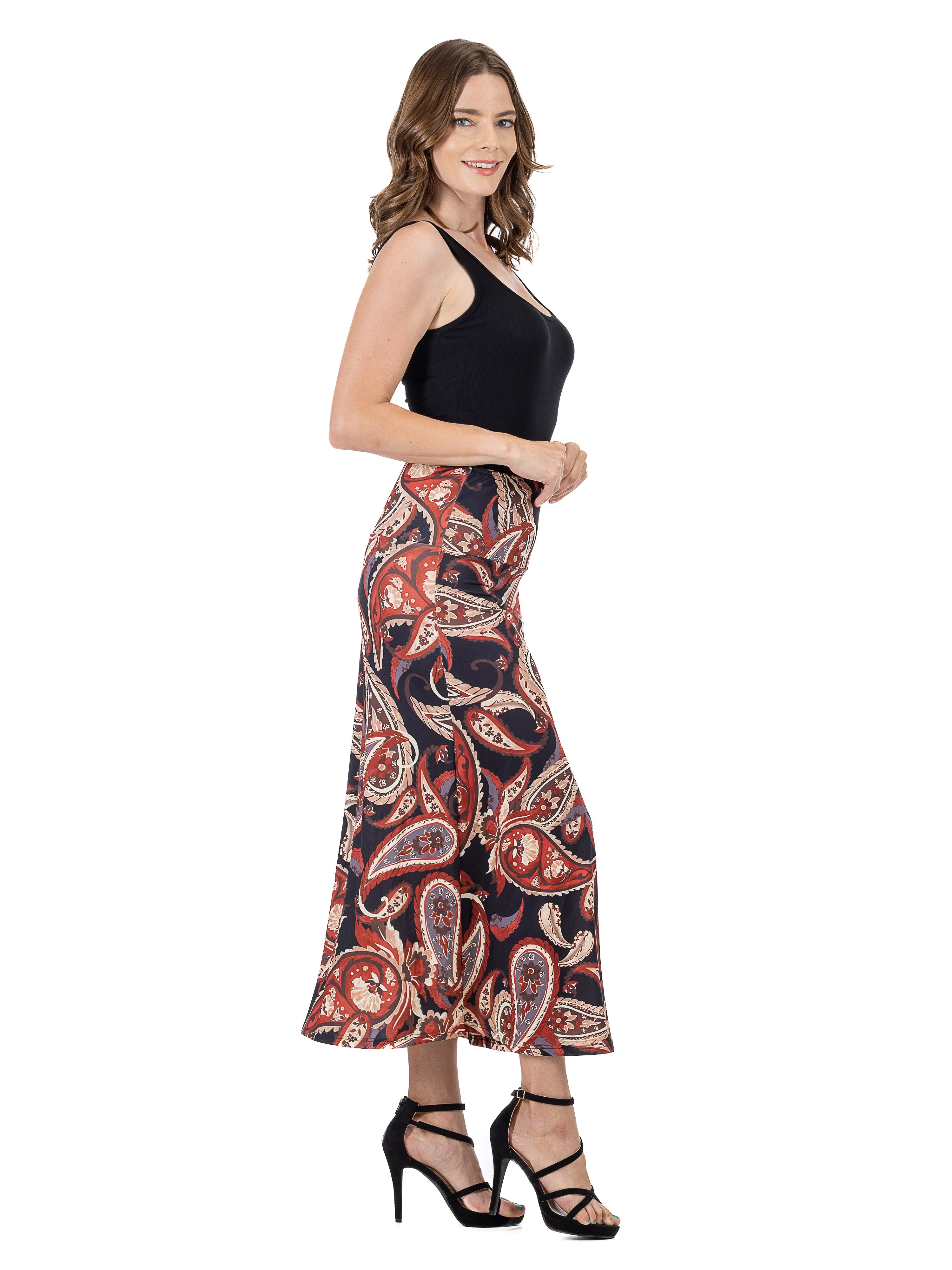 Black and Red Paisley Print Maxi Skirt