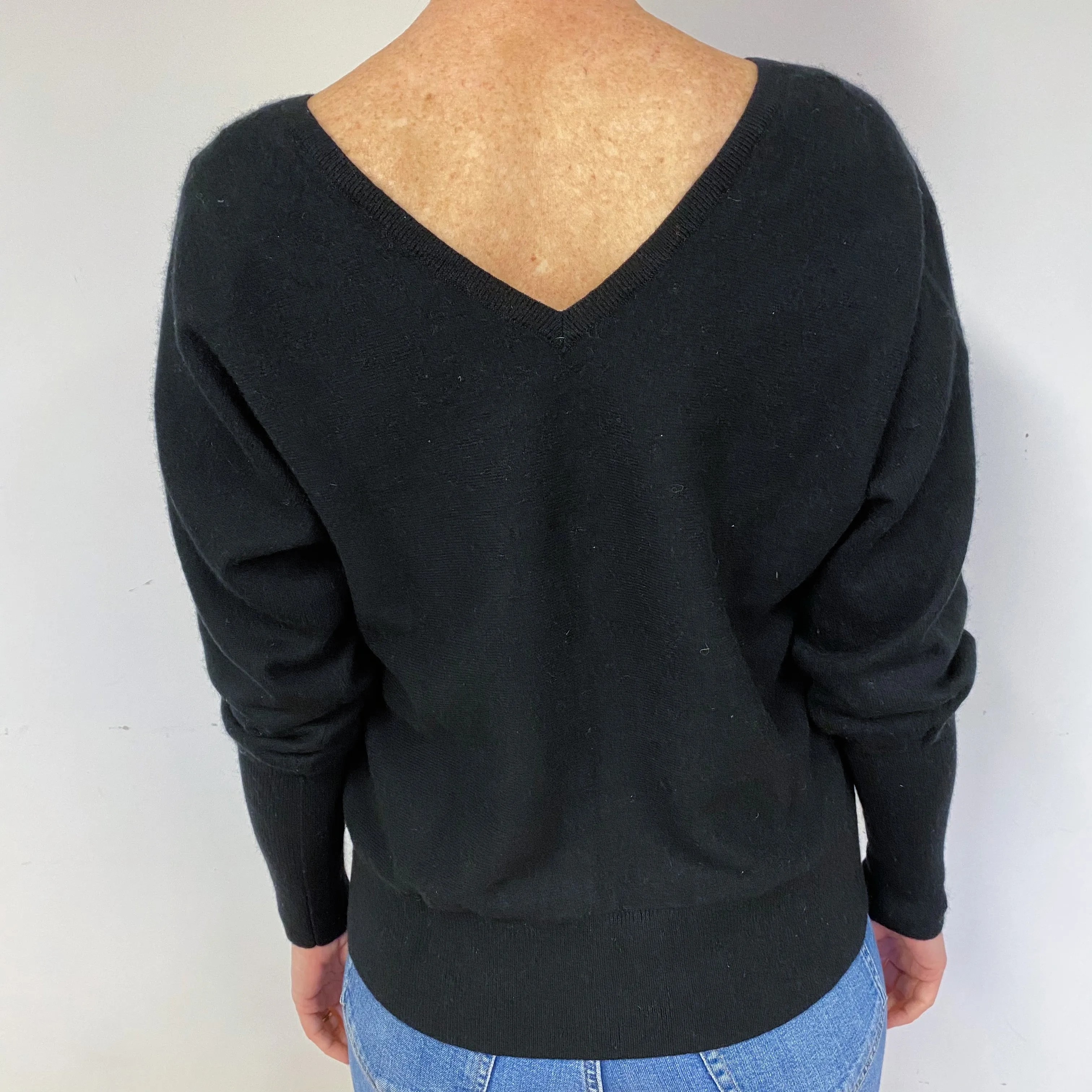 Black Batwing Cashmere V-Neck Cardigan Medium