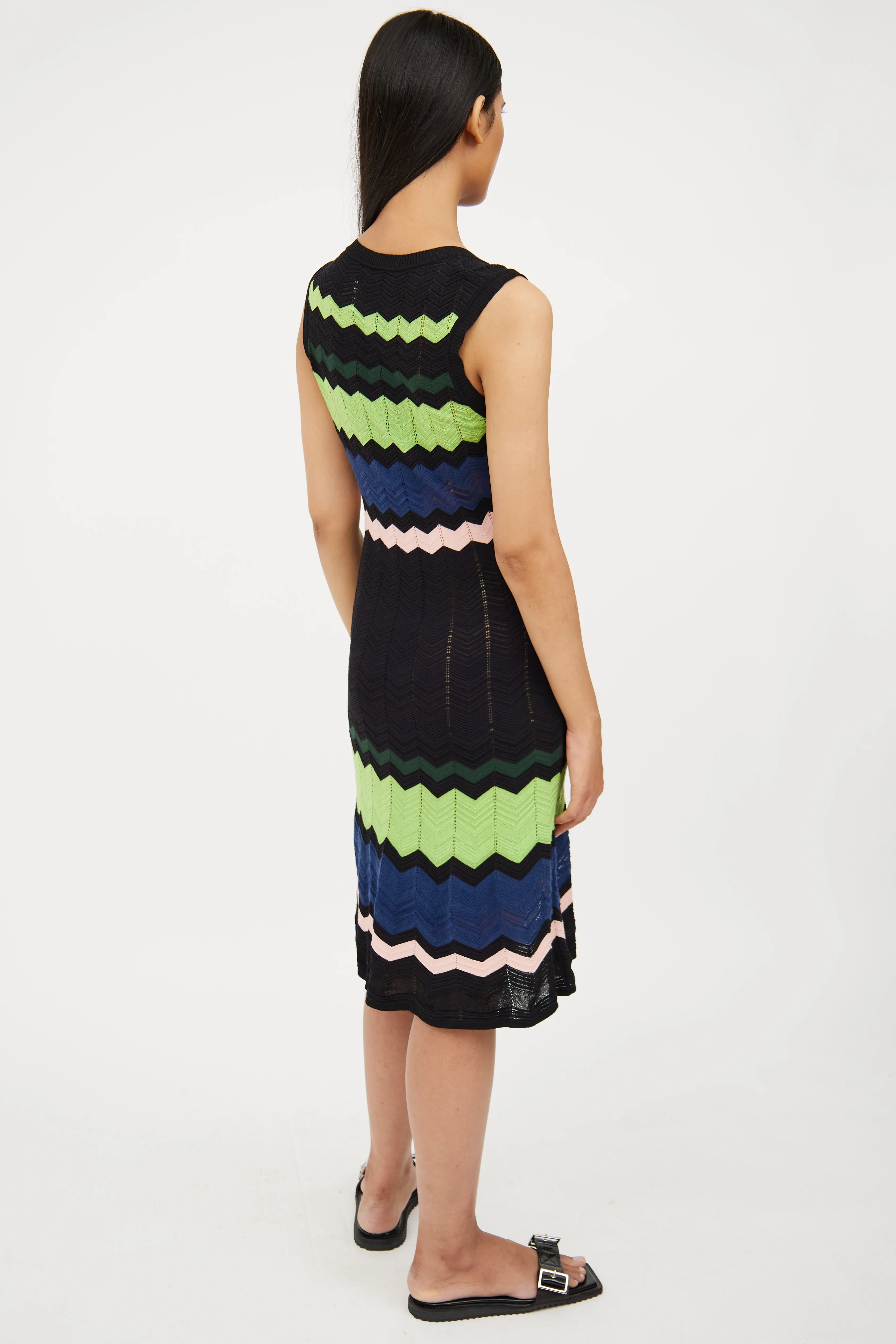 Black, Green & Multi Knit Stripe Dress