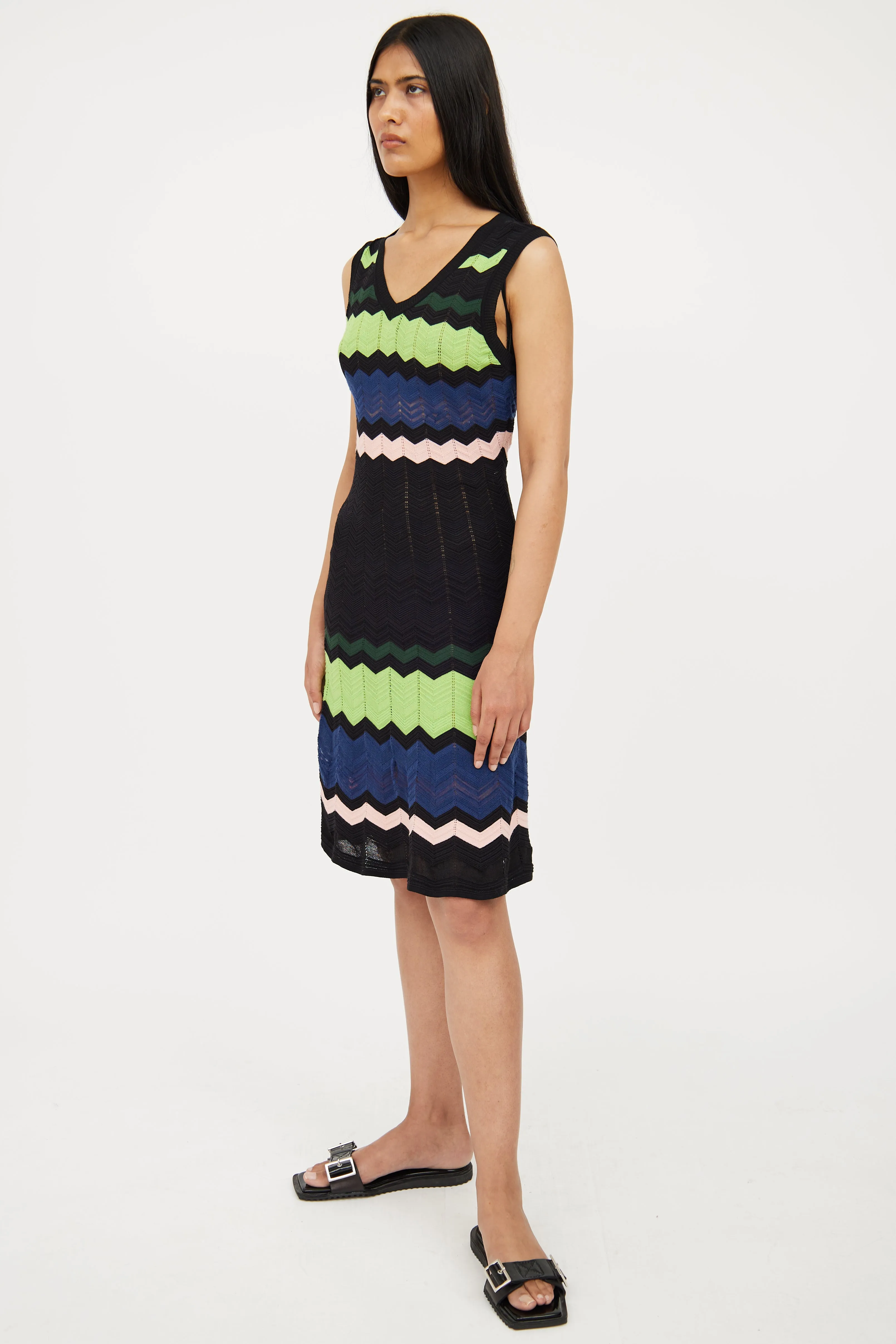 Black, Green & Multi Knit Stripe Dress