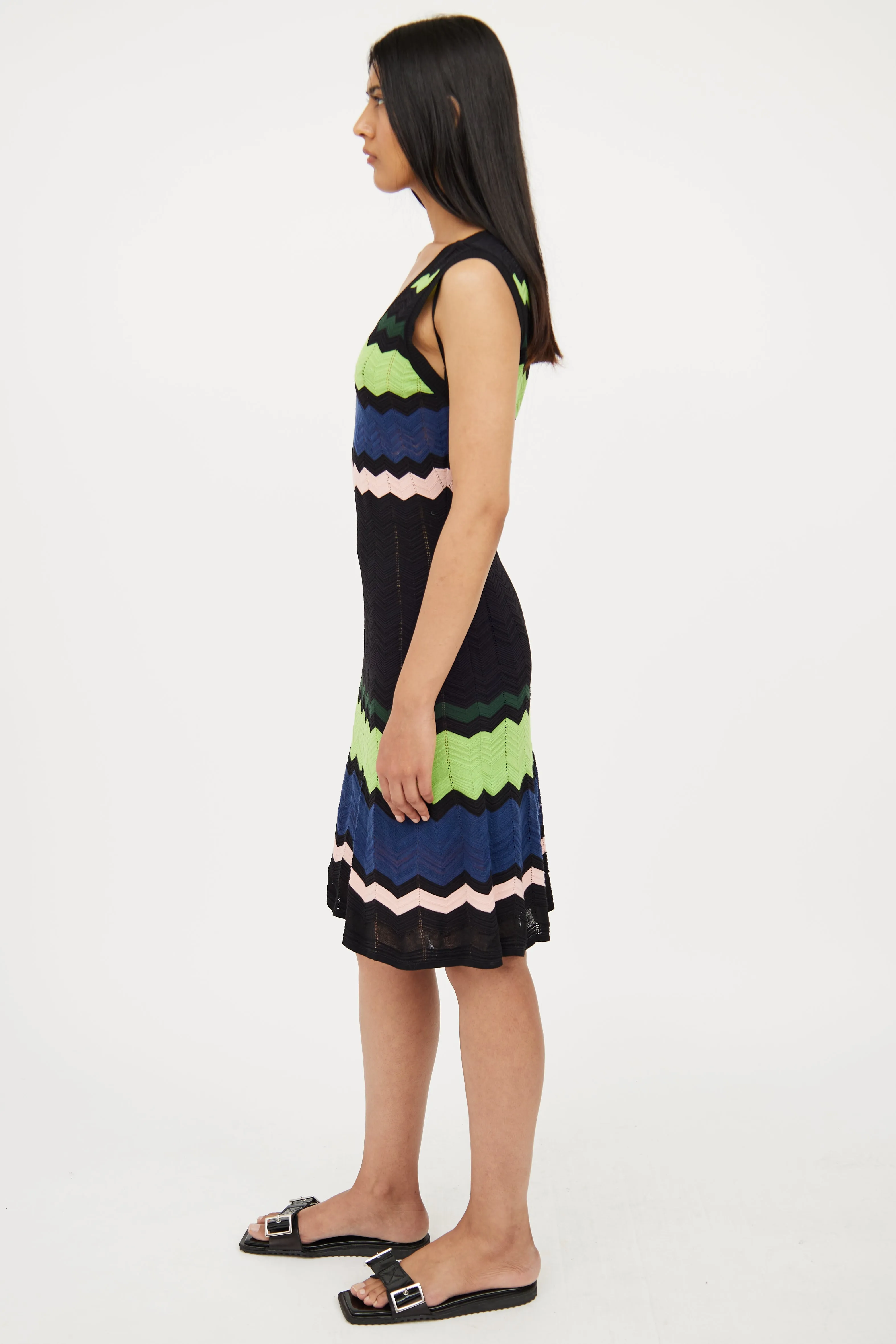 Black, Green & Multi Knit Stripe Dress