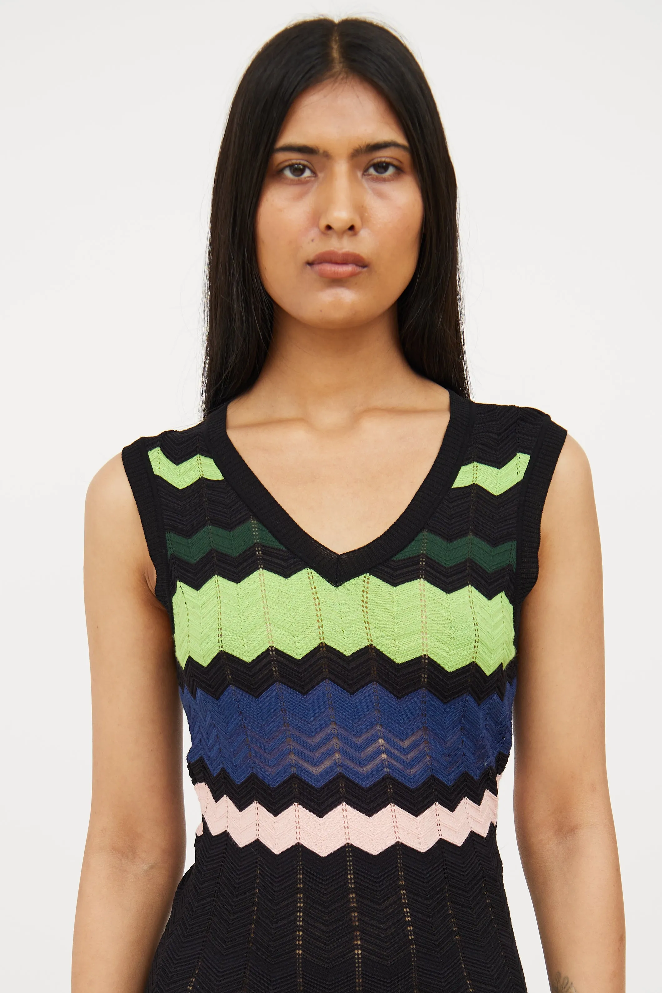 Black, Green & Multi Knit Stripe Dress