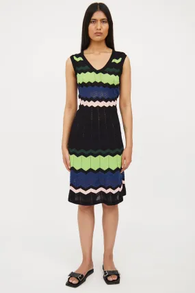 Black, Green & Multi Knit Stripe Dress