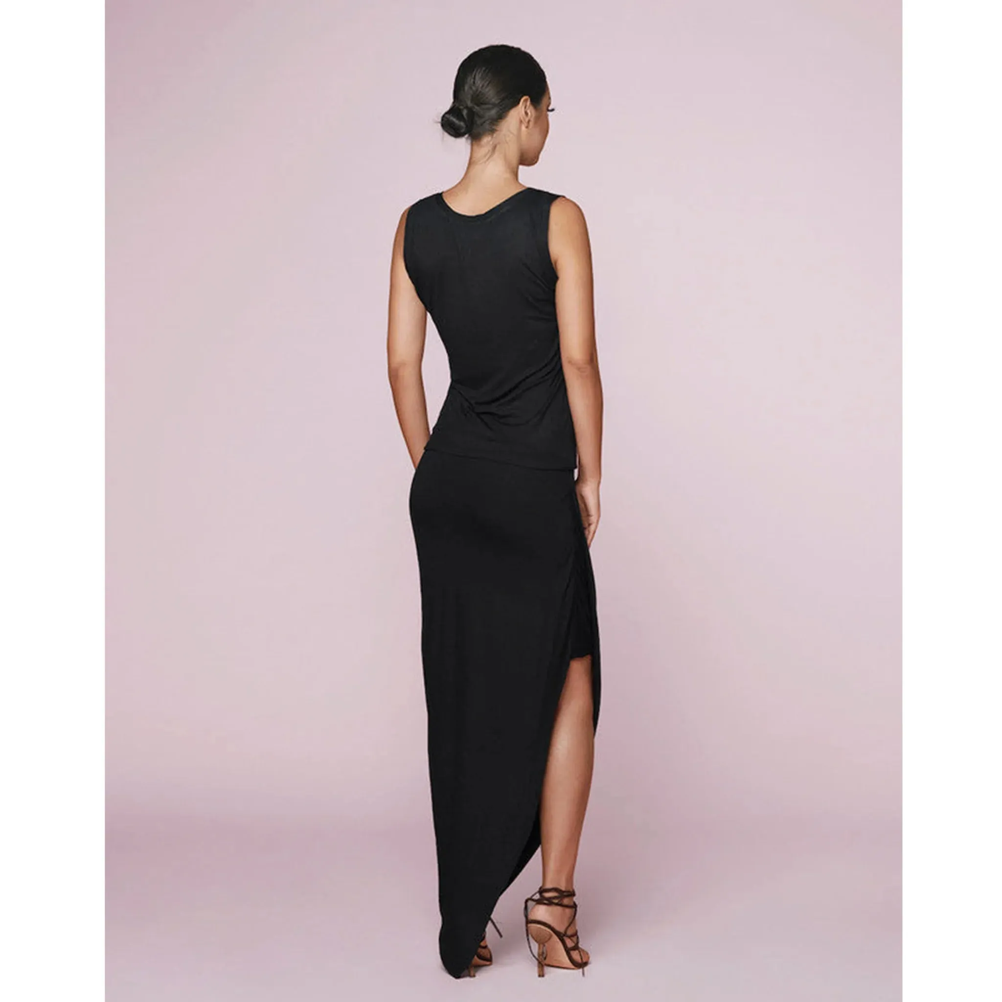 Black Modal Jersey Side Drape Skirt