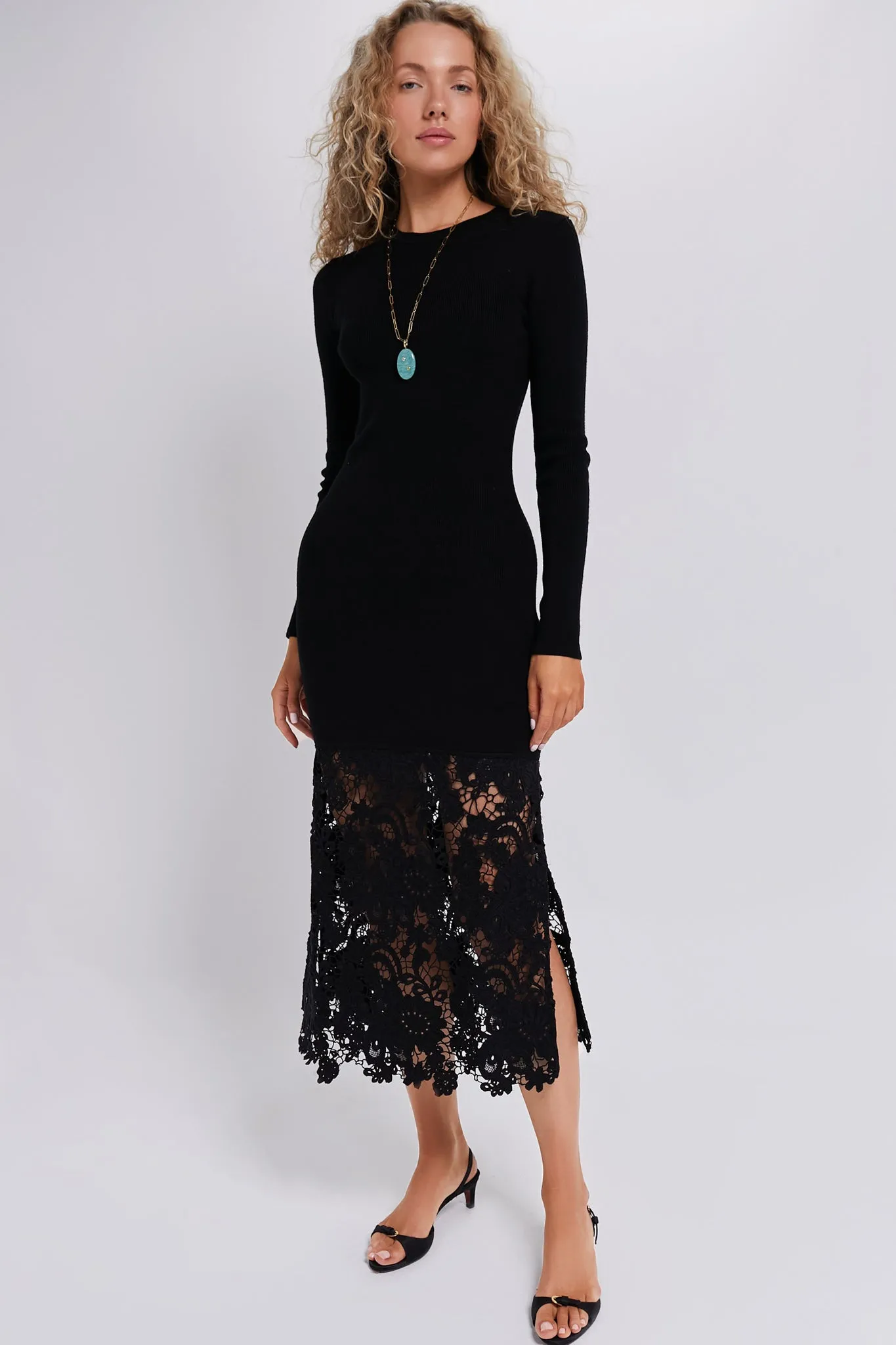 Black Sabine Embroidery Combo Dress