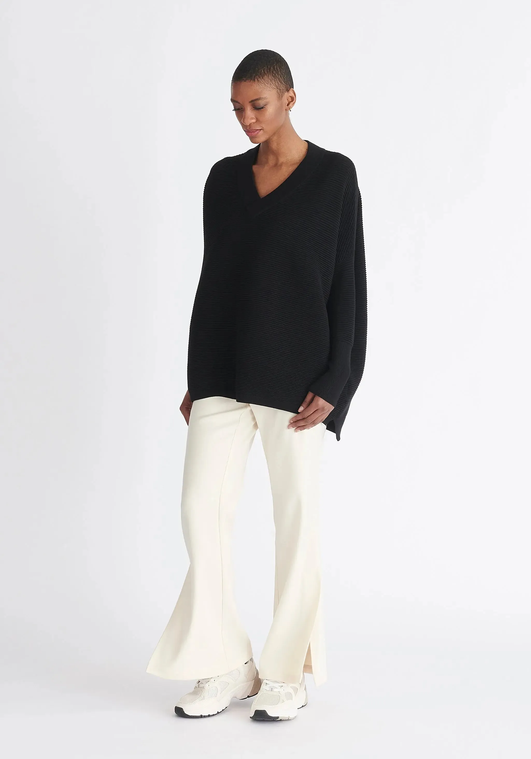 Black V-Neck Ribbed Jumper