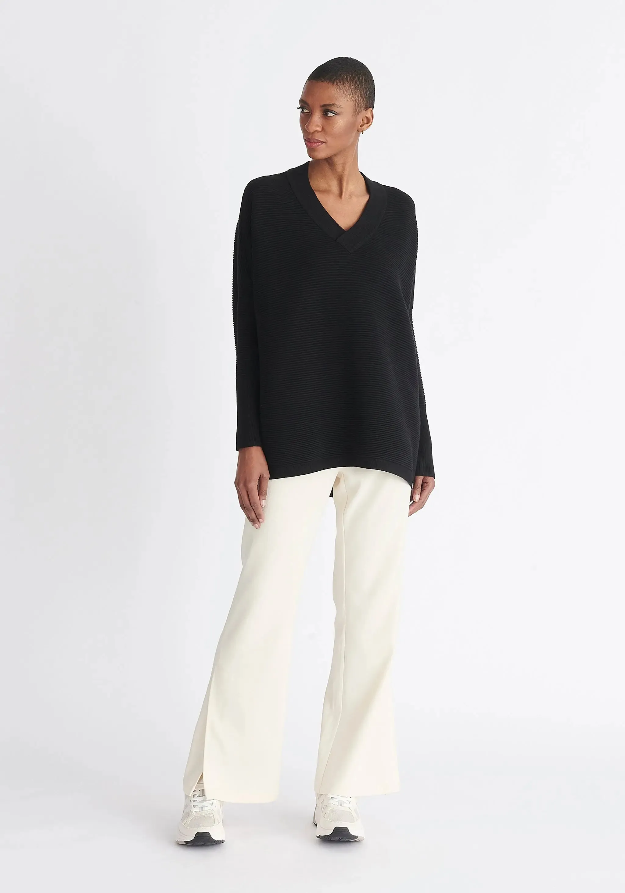 Black V-Neck Ribbed Jumper