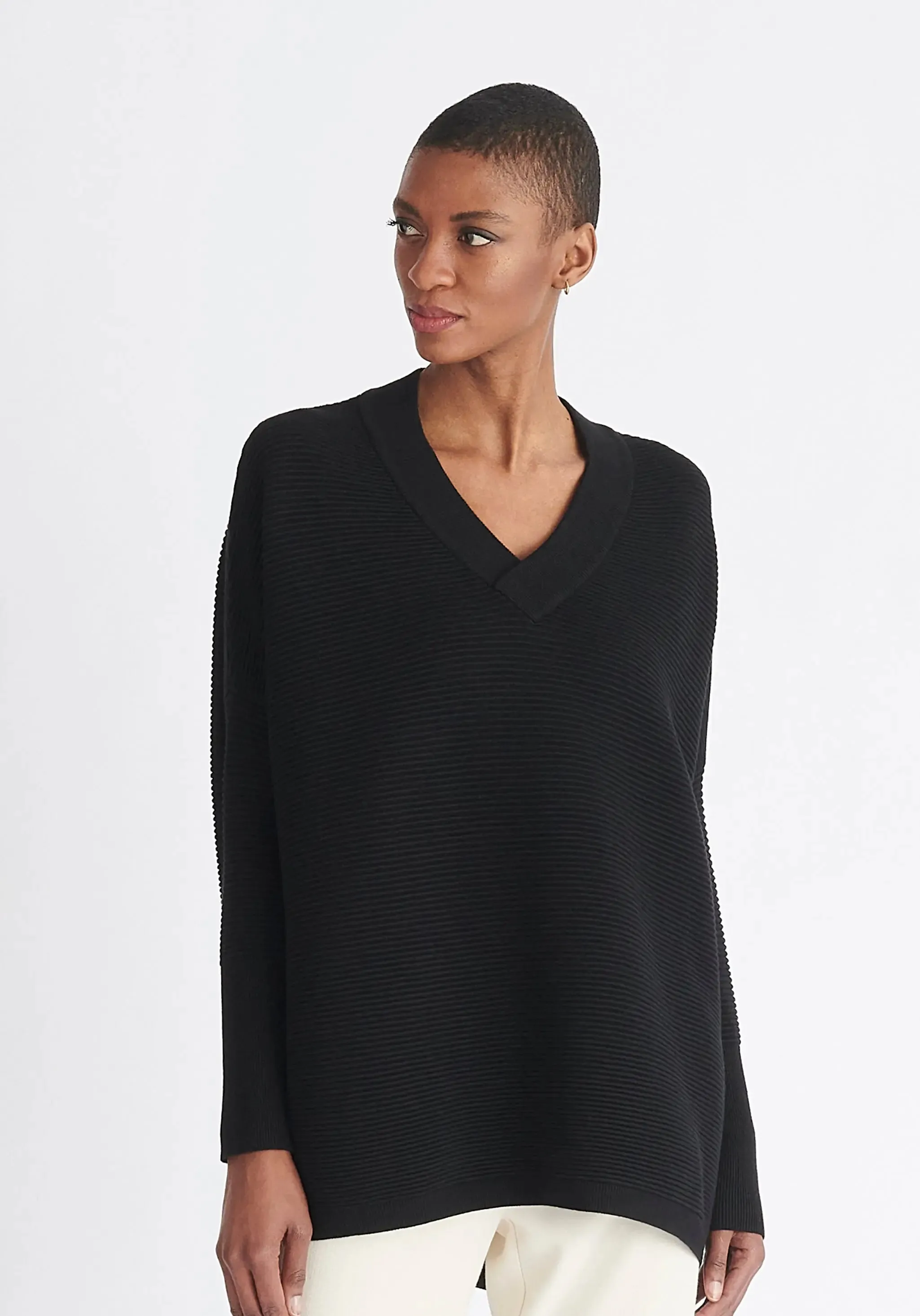 Black V-Neck Ribbed Jumper