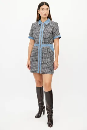 Blue & Multicolour Tweed Dress