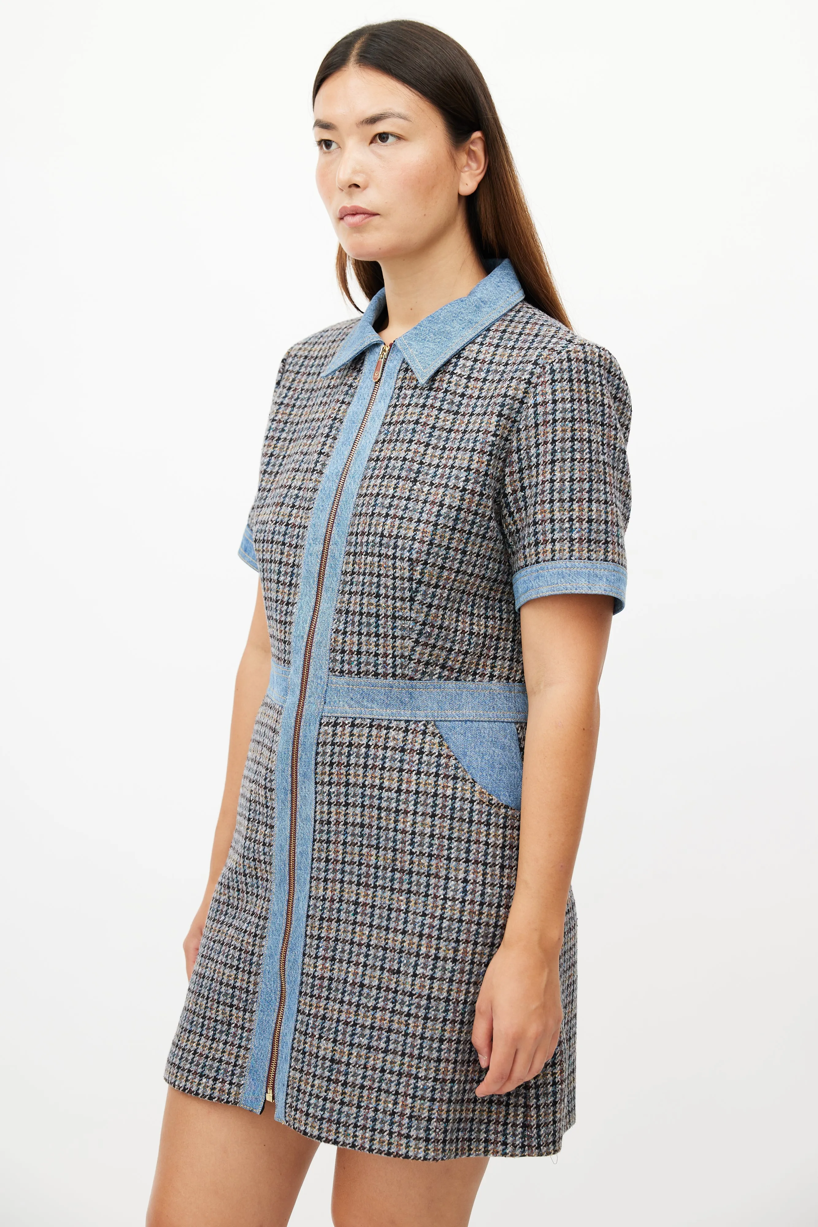 Blue & Multicolour Tweed Dress