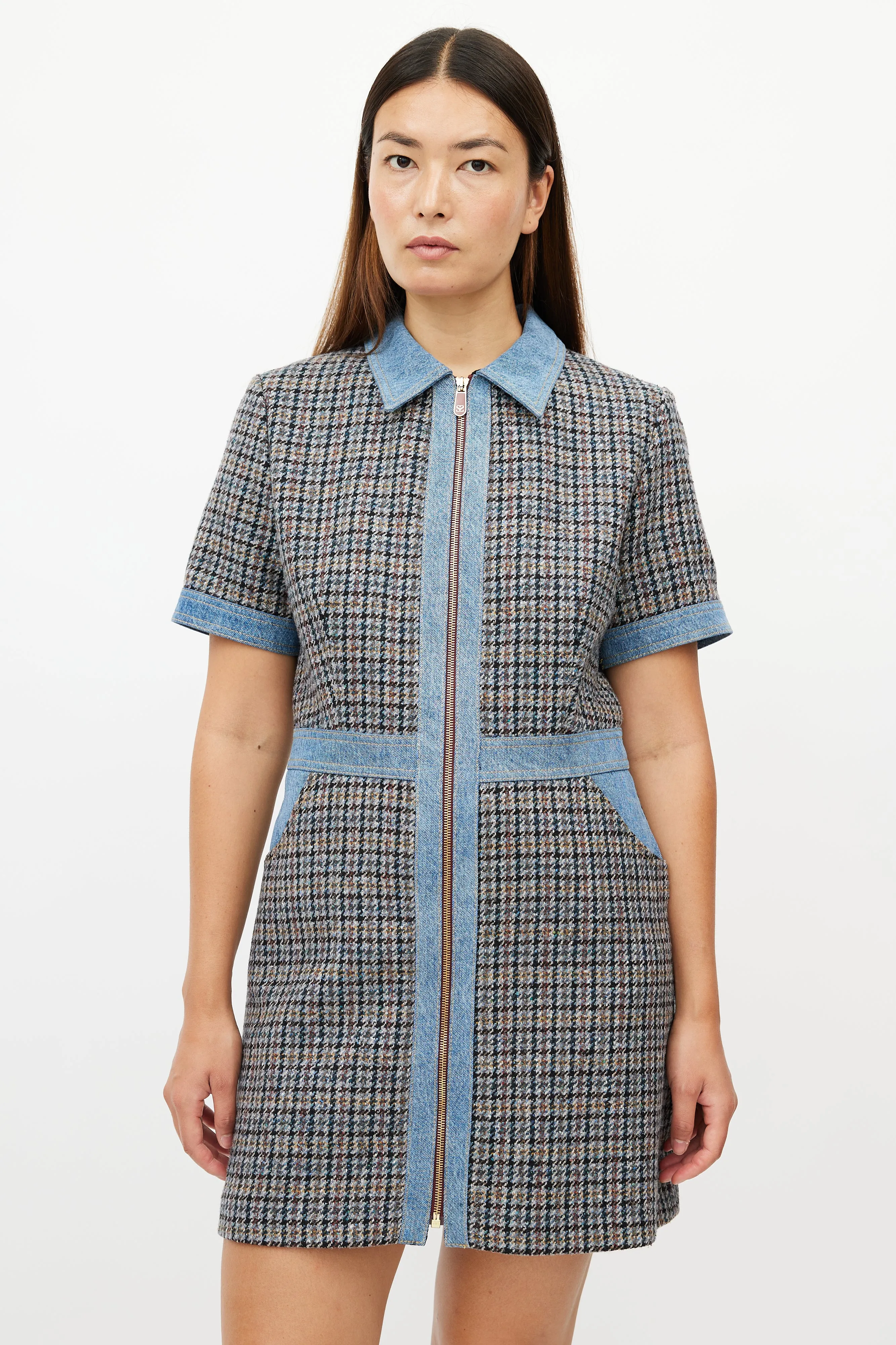 Blue & Multicolour Tweed Dress